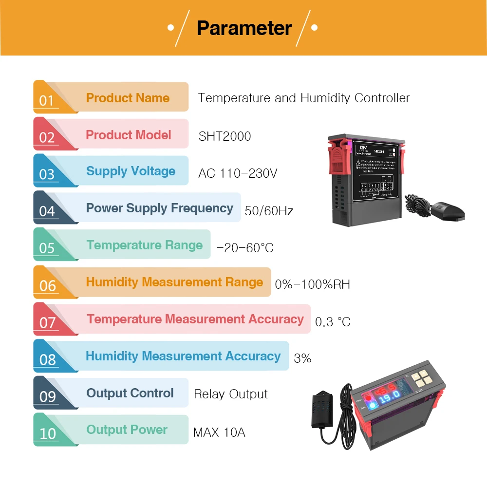 AC 110V 220V 10A SHT2000 цифровой регулятор температуры и влажности морозильник холодильник термостат инкубатор термометр гигрометр 230V