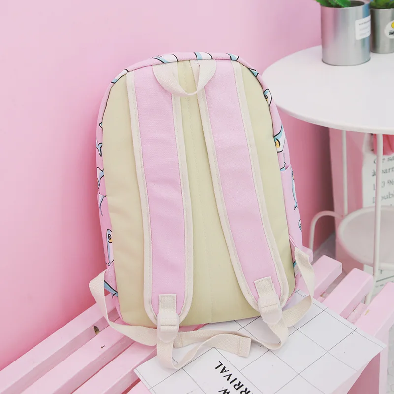 2017 дизайнер высокое качество холст Рюкзаки Для женщин мультфильм рыбы Рюкзак