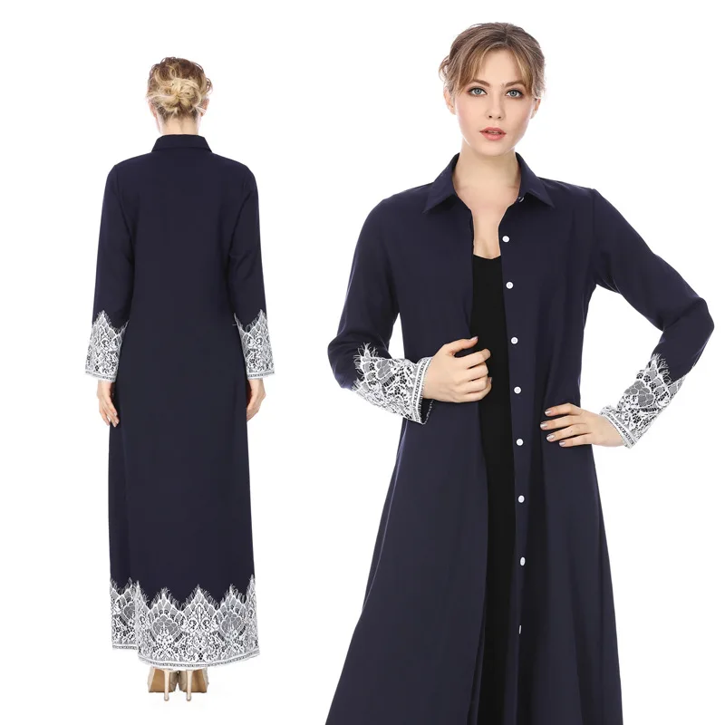 2018 Новая мода вышивка Abaya Дубай мусульманское женское кружевное платье исламский