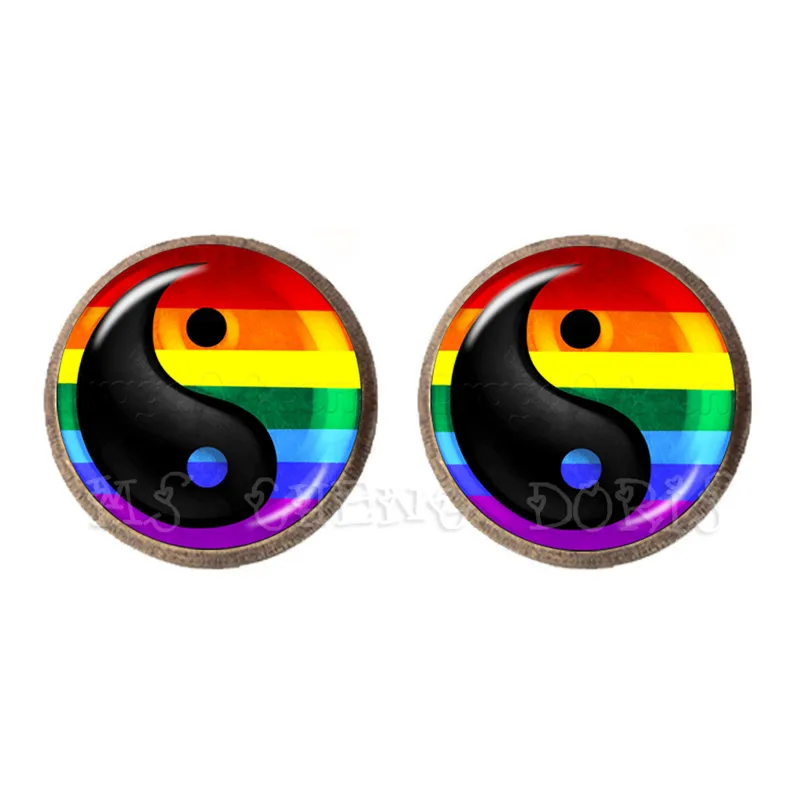 Серьги-гвоздики Yin &amp Yang со стеклянным куполом 12 мм для женщин и мужчин ювелирные