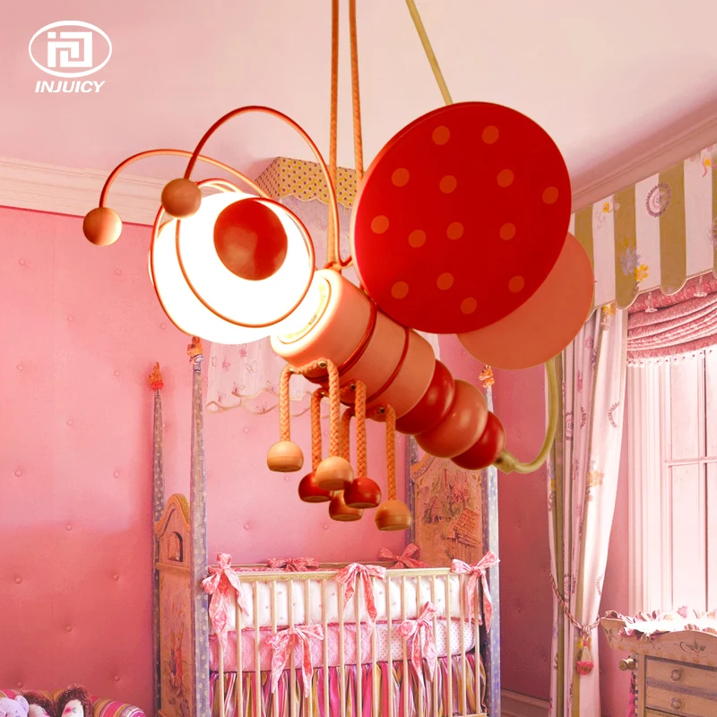 Kid's Bedroom Bee Pink Blue Ceiling Pendant Lamp Babys Room Chandelier Fixtures Kid's