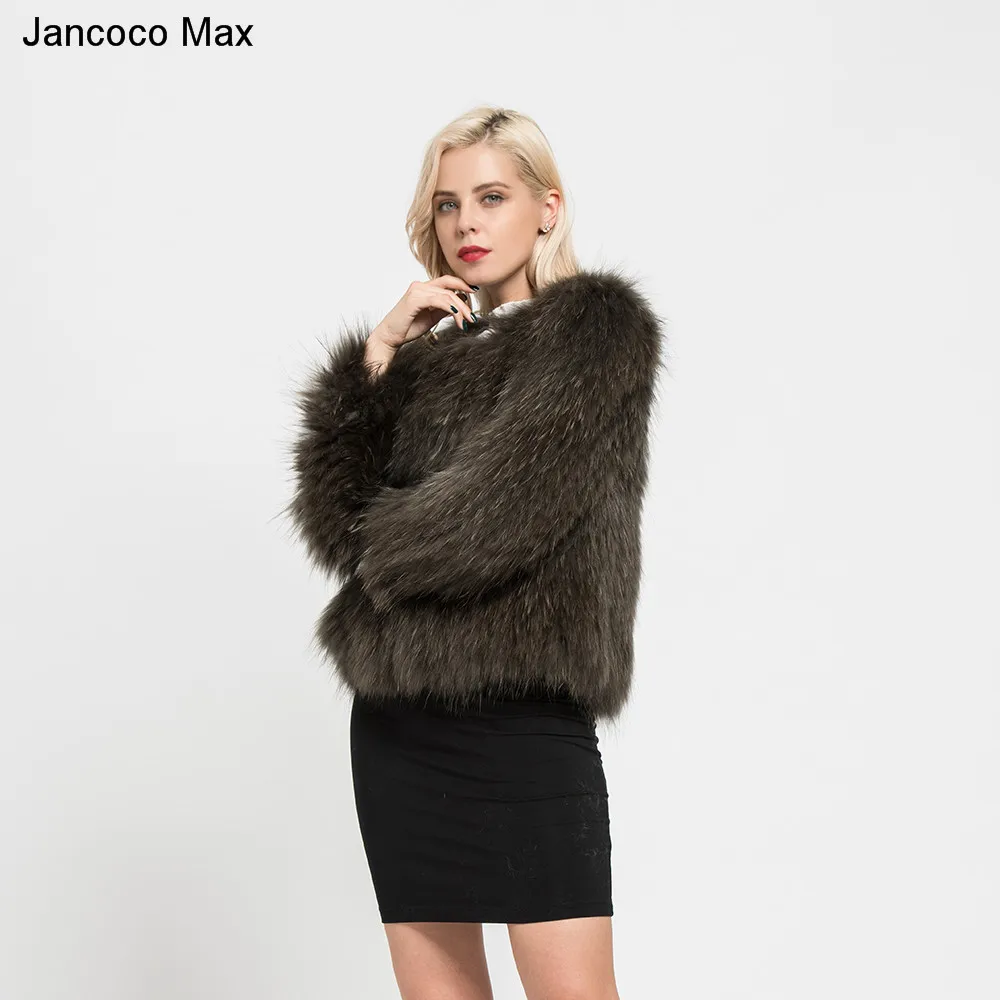 Jancoco Max натуральный мех енота пальто весна осень зима Высокое качество трикотажные женские куртки S7105