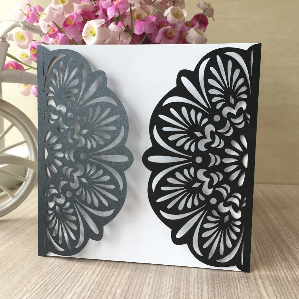 

30pcs/lot Delicate Carved Fanshaped Pattern Invitations Card Event Party Supplies Romantic Wedding Card Greeting Card