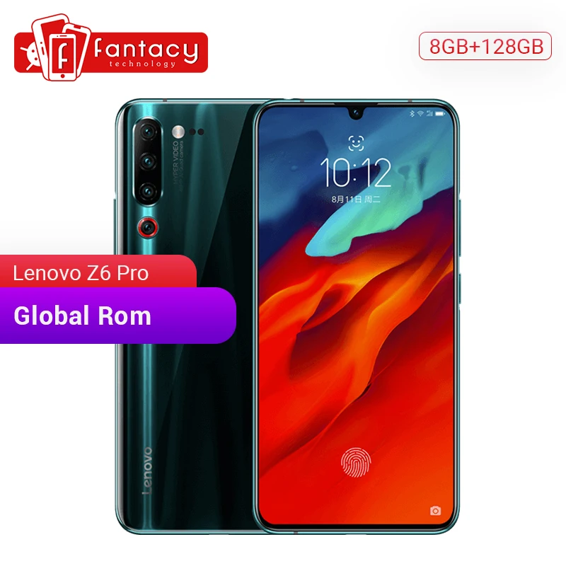 Lenovo Z6 Pro с глобальной ПЗУ, 6 ГБ, 8 ГБ, 128 ГБ, Восьмиядерный процессор Snapdragon 855, дисплей 6,39 дюйма, 1080 P, смартфон с отпечатком пальца, четырехъядерный процессор 48 МП