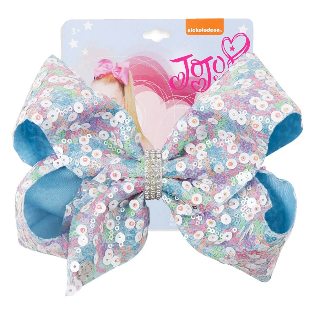 7 дюймов Jojo Siwa большие красочные бантики для волос с пайетками для девочек блестящие стразы детские заколки для волос праздничные волосы аксессуары