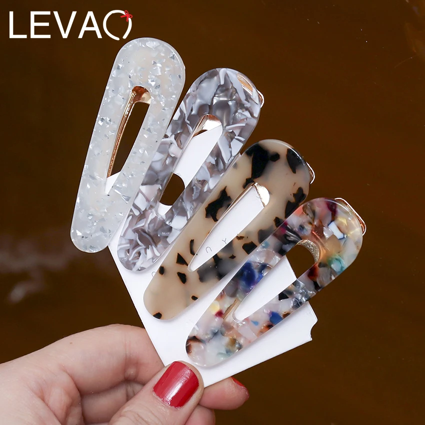 Levao, 2 шт., женские, для девочек, акриловые, полые, капельки, защелкивающиеся, квадратные заколки для волос, шпильки с блестками, заколки для волос, аксессуары для волос