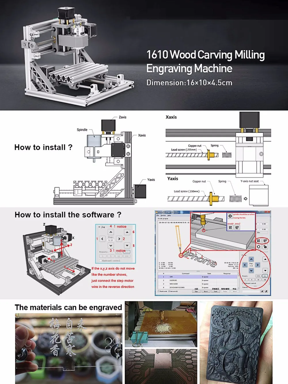 CNC 1610+ 5500 МВт лазерный GRBL Diy Мини станок с ЧПУ высокомощный лазерный гравировальный станок, 3 оси pcb фрезерный станок, деревообрабатывающий станок