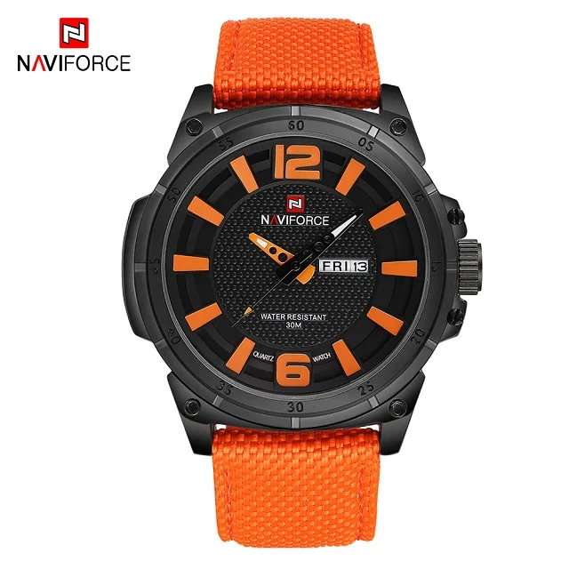 Orange NAVIFORCE спортивные мужские часы нейлоновый ремешок военные кварцевые часы Роскошные мужские водонепроницаемые часы Дата наручные часы Relogio Masculino - Цвет: Orange