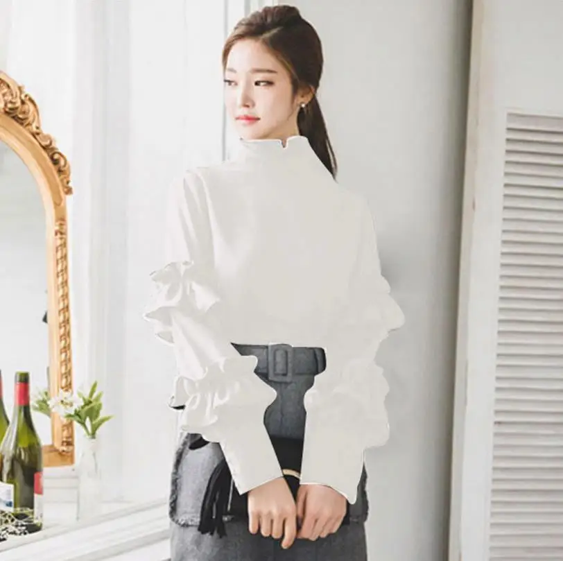 Рубашка женская офисная с длинным рукавом и оборками 2019 | Женская одежда