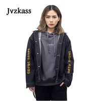 jvzkass 2019 new black denim jacket female loose hooded students version of bf harajuku spring and autumn flavor pilots jacket female z3