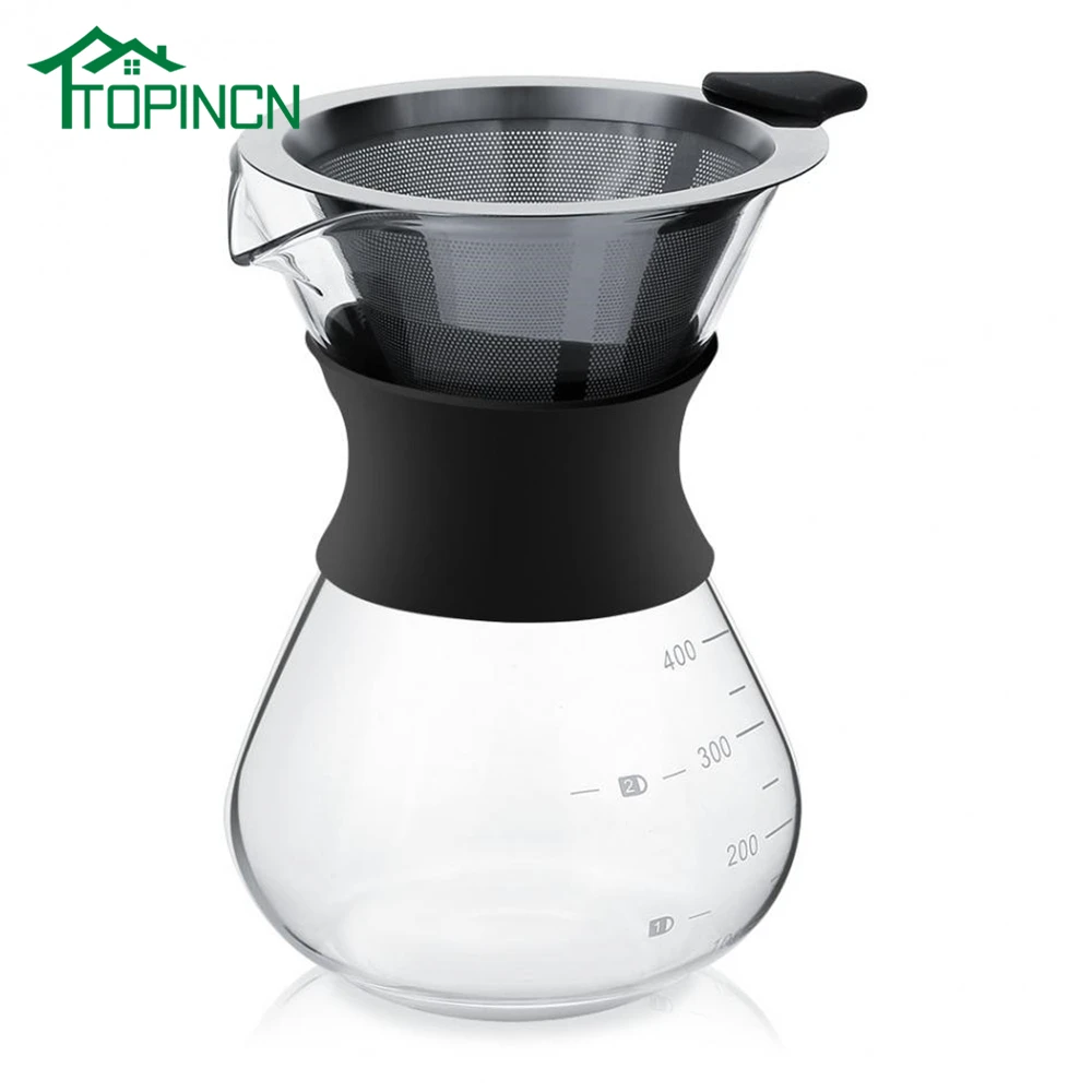 400ML прозрачный термостойкий Стекло Кофе горшок ручной капельного фильтр из