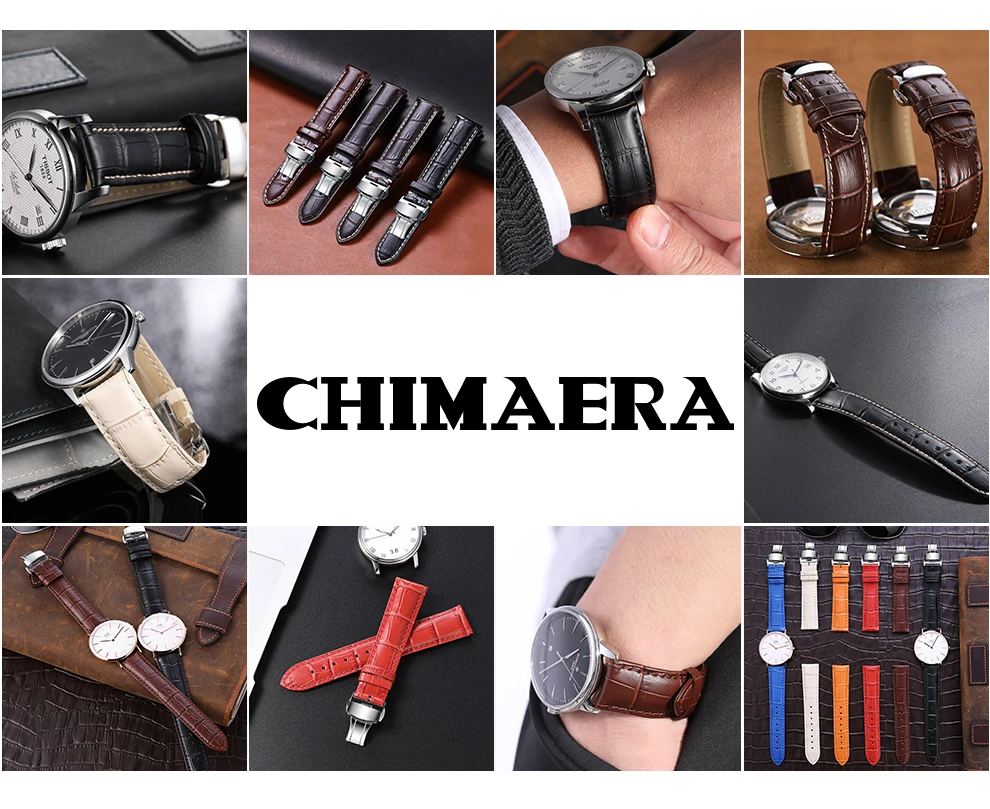 CHIMAERA ремешок для часов из натуральной кожи ремни 14-18 мм 19 мм 20 мм 21 мм 22 мм 24 мм черный коричневый синий кожаный Бабочка Пряжка