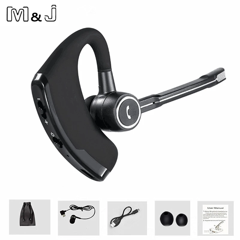 

M&J V8s Voice Control Business Bluetooth Headset Handsfree Wireless Headphones For Drive Noise Cancelling For Iphone Android