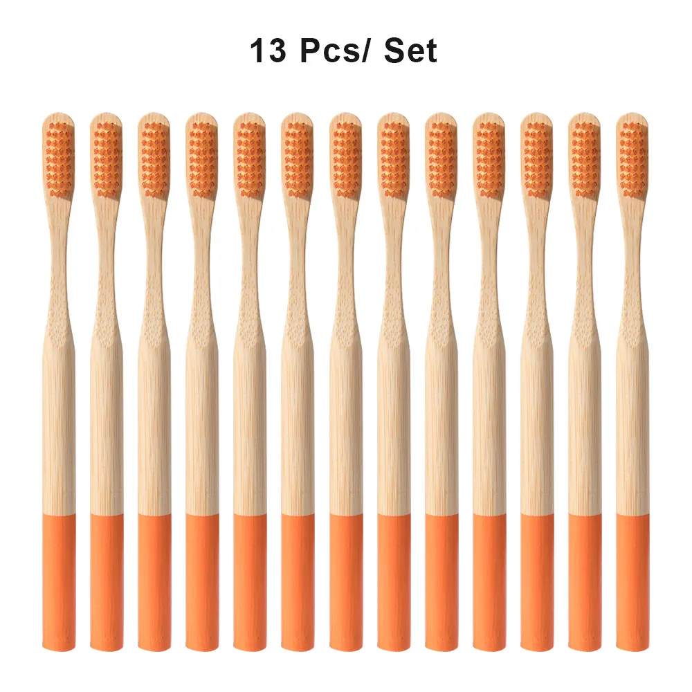 13pcs orange Экологически дерево зубная щетка "Радуга" Бамбук 12/13 шт. Зубная щётка бамбуковое волокно деревянная ручка зубная щетка отбеливание красочный - Цвет: 13pcs orange
