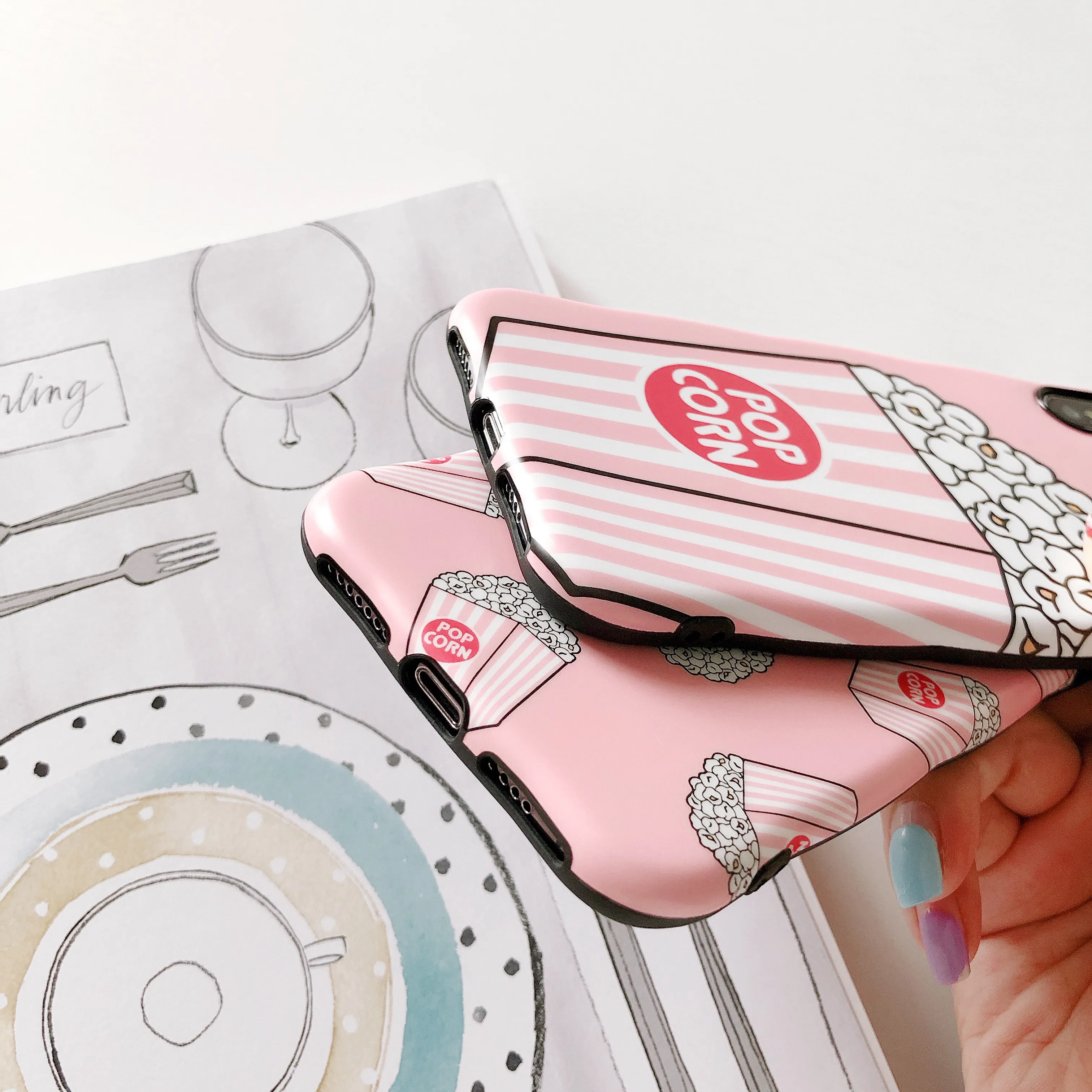 PEIPENG Cute Pink Popcorn Phone Case For iphone 6 6S 7 8 Plus X XR XS MAX Ultra-thin Silicone Soft imd Back Cover Coque | Мобильные