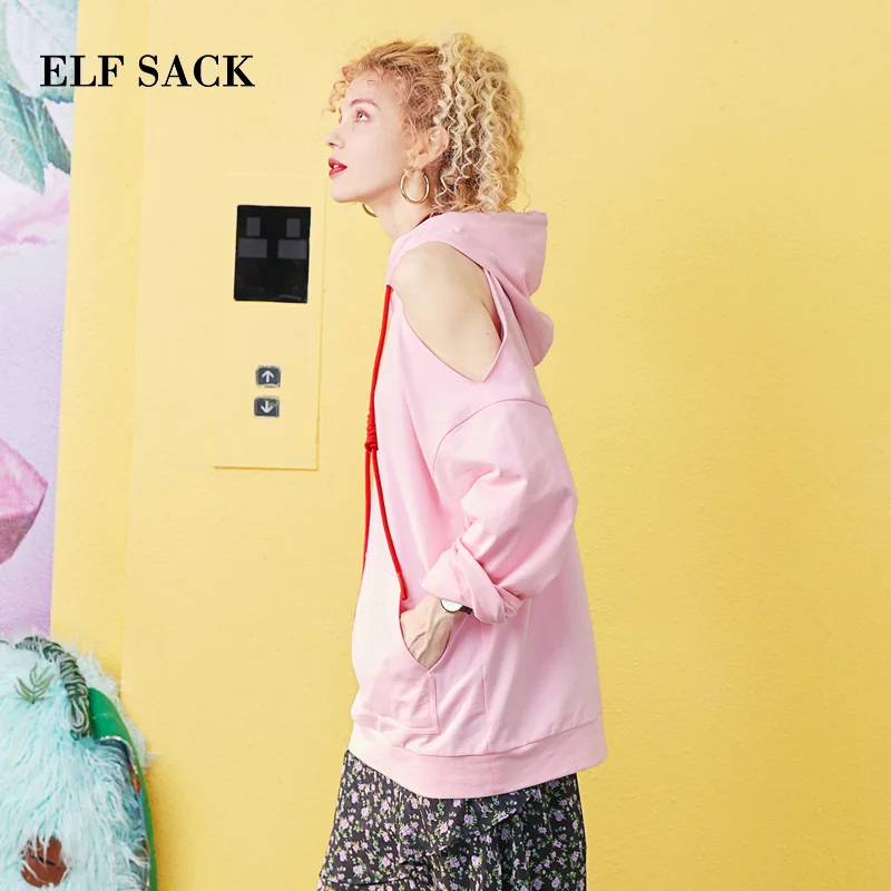 Женский хлопковый свитер ELFSACK однотонный Свитер оверсайз с капюшоном в стиле