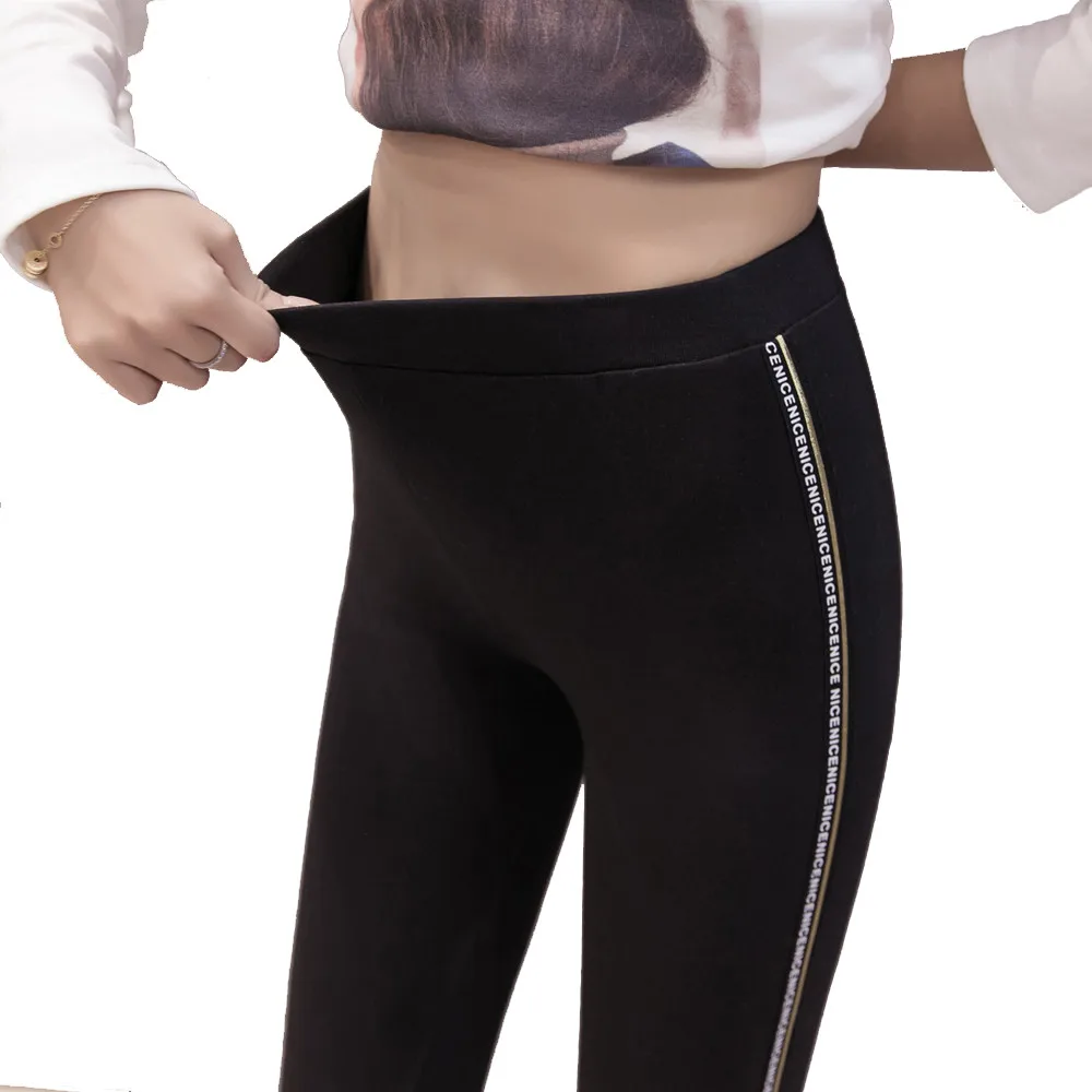 2021 Slim Cotton Leggings Women Side Letter Webbing Stretch Fitness Leggings Pencil Pants Plump Female Clothing