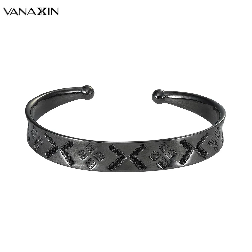 VANAXIN 925 серебряный браслет и для женщин черный/золотой цвет AAA Белый фианит
