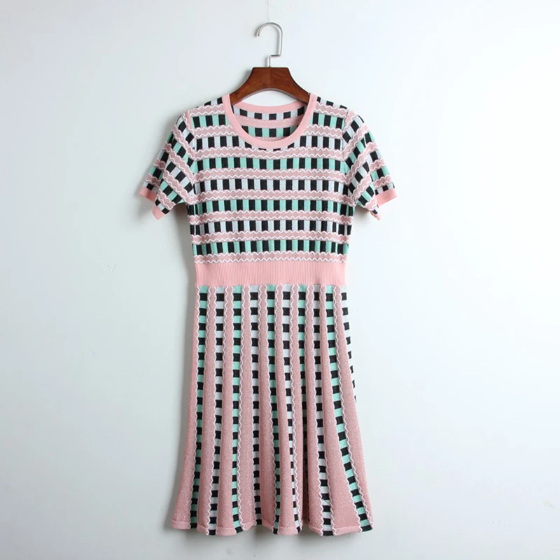 Летнее платье с длинным рукавом с короткими рукавами и свитером Bohemia Pink Knit Dress Большое эластичное сексуальное женско
