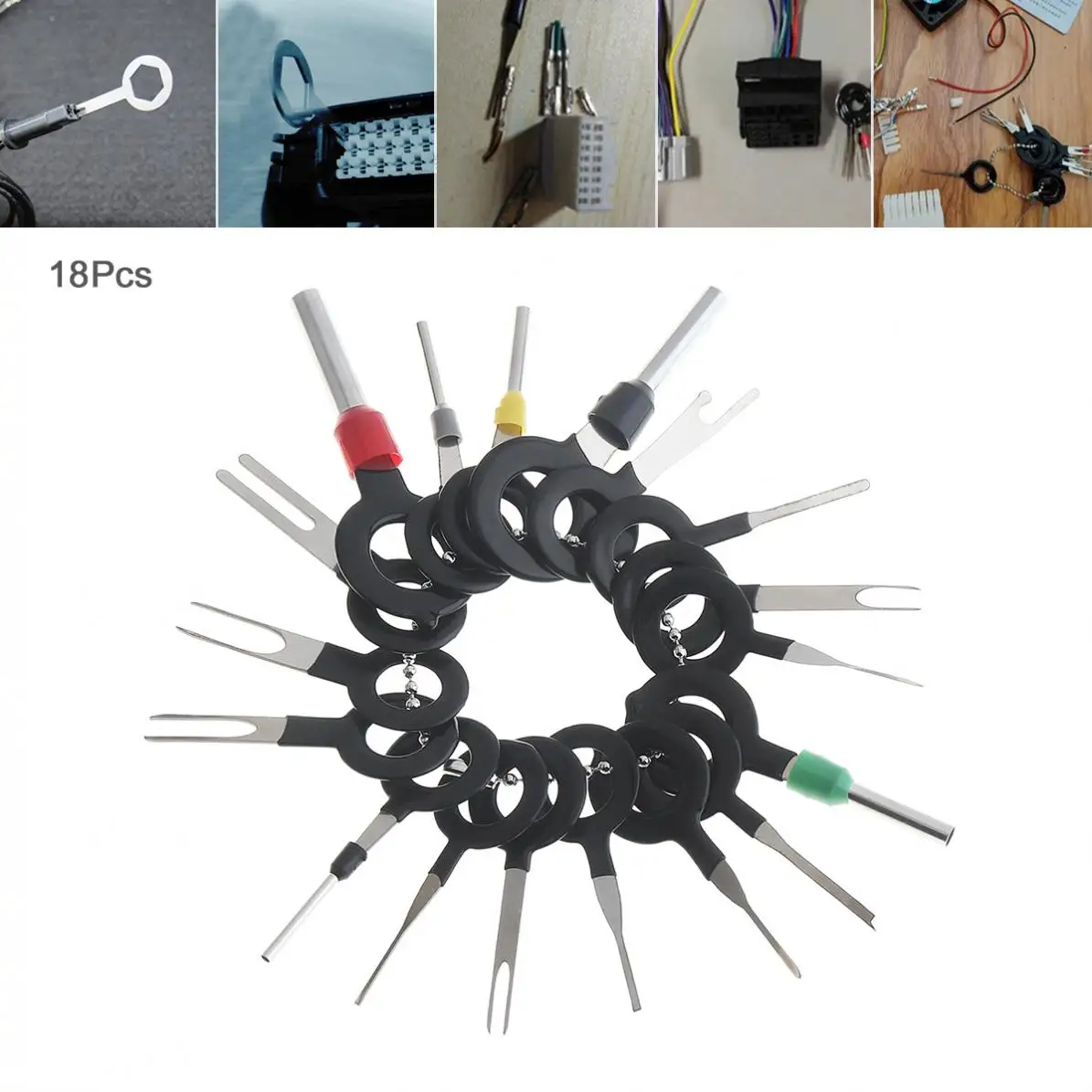 

18PCS Universal Stainless Steel+ PVC Car Harness Wiring Crimp Connector Plug Terminal Removal Tool Kit Accessories
