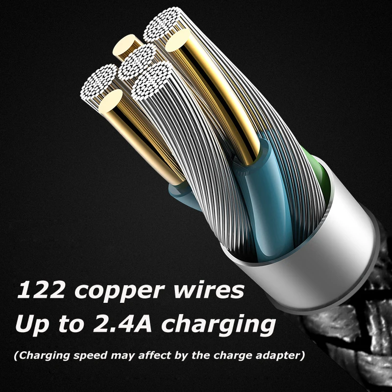 USB кабель в нейлоновой оплётке со светодиодной подсветкой 2 4 А|Зарядные