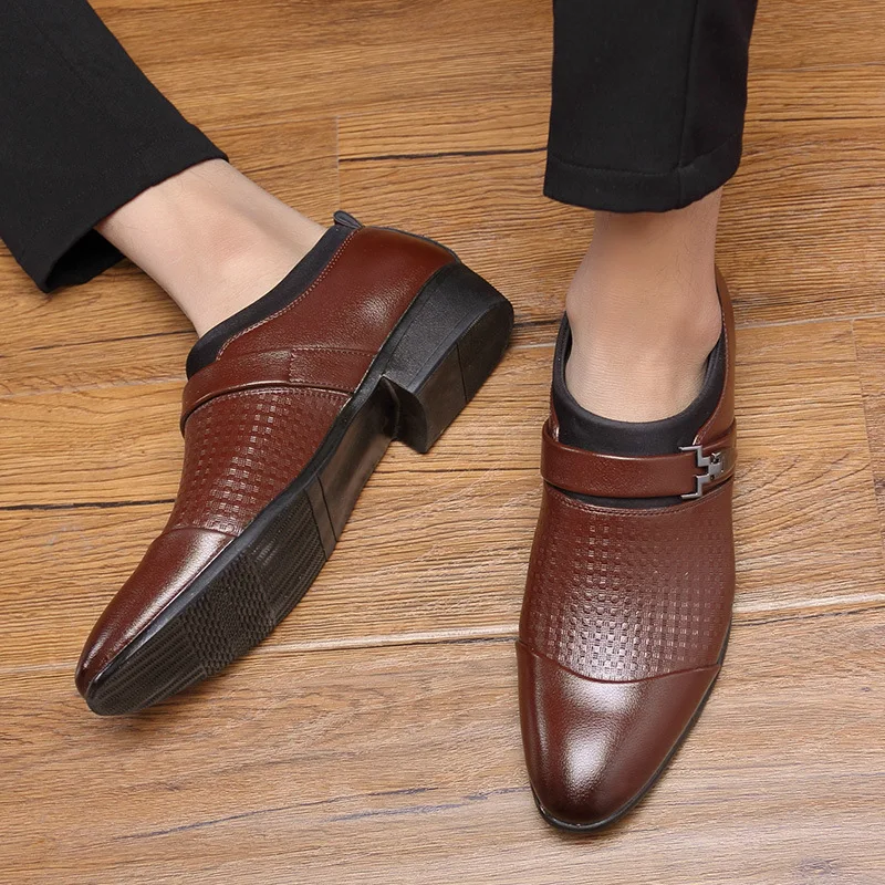 

Мужские повседневные кожаные туфли без застежки, темно-синие классические деловые офисные туфли, броги, обувь для свадьбы, A100, 2019