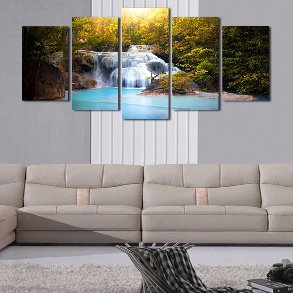 2017 реальная новая Холст Картина 5 шт. (без рамки) водопады рисунок озера принт