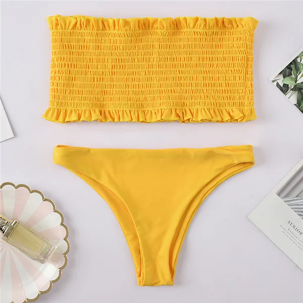 BXCHZK016 yellow Melphieer бандо Бикини Shirred бикини набор бразильский купальник бикини купальник купальный костюм для женщин Maillot De Bain - Цвет: BXCHZK016 yellow