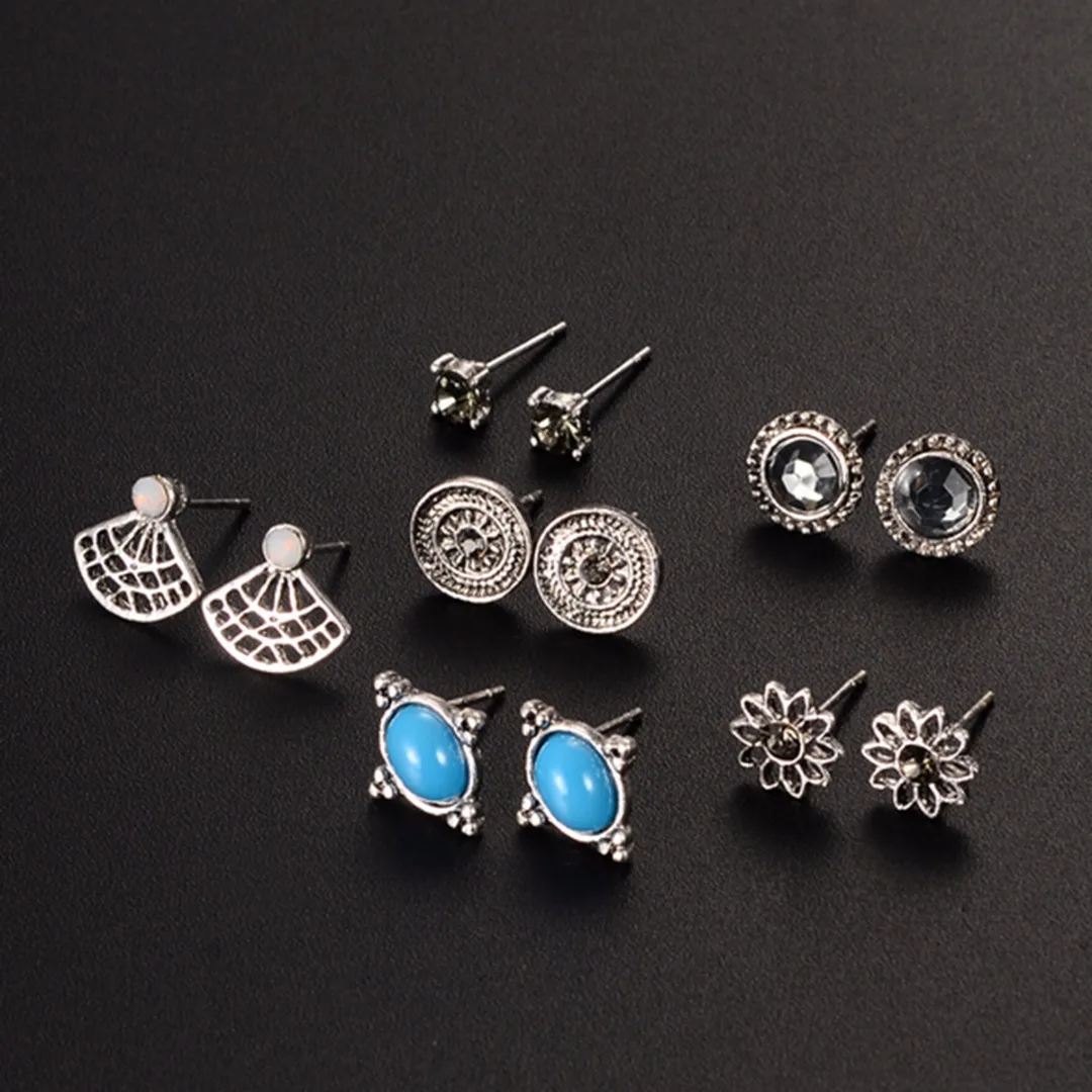 Женские серьги в виде сердца 6 пар/компл. винтажные с кристаллами камень бусины