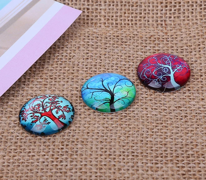 24pcs/lot New Beautiful Life Tree 12mm/14mm/16mm Round photo glass cabochon demo flat back Making Findings DIY Accessories