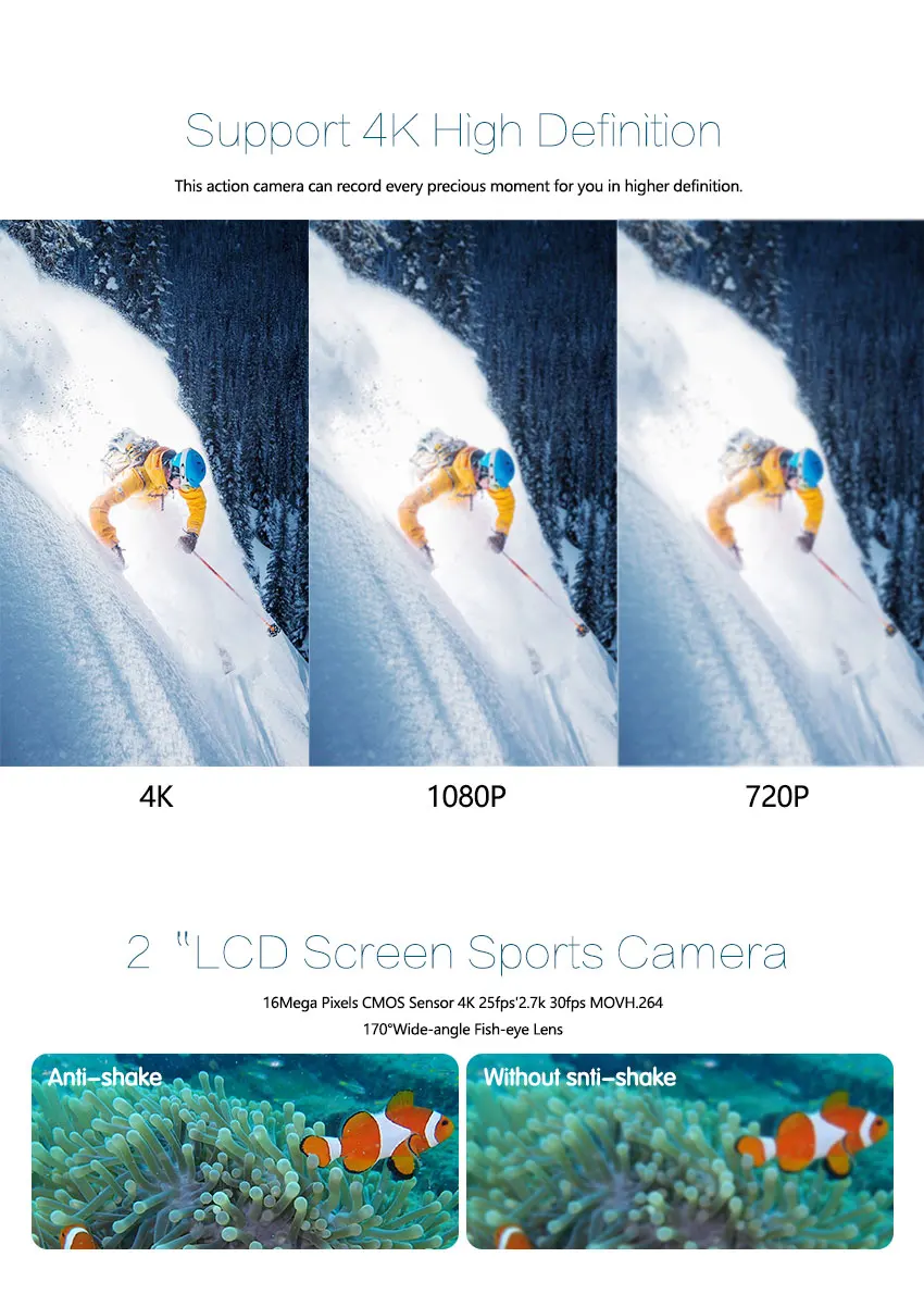 Mstar N800-R HD 4 k 2,4G удаленный Wifi 170 градусов широкоугольный совместимый внешний микрофон водонепроницаемый 30 м Спортивная Экшн-камера