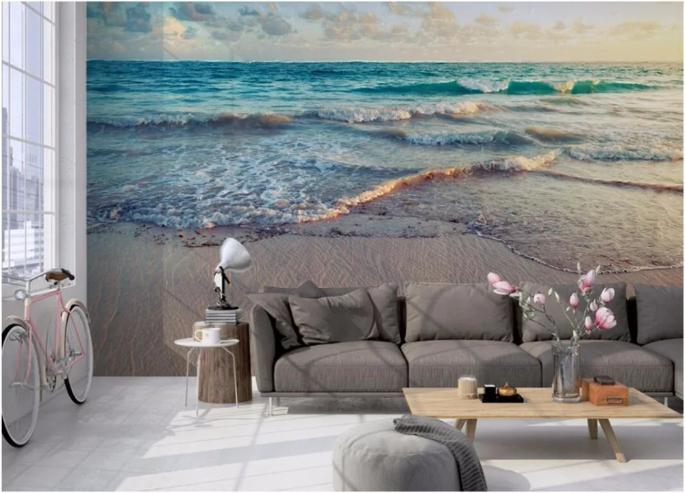 Пользовательские фото 3d обои для комнаты росписи синий океан Пляж пейзаж
