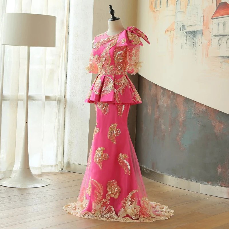 Aso Ebi/длинное вечернее платье в стиле Русалочки с золотыми аппликаторами