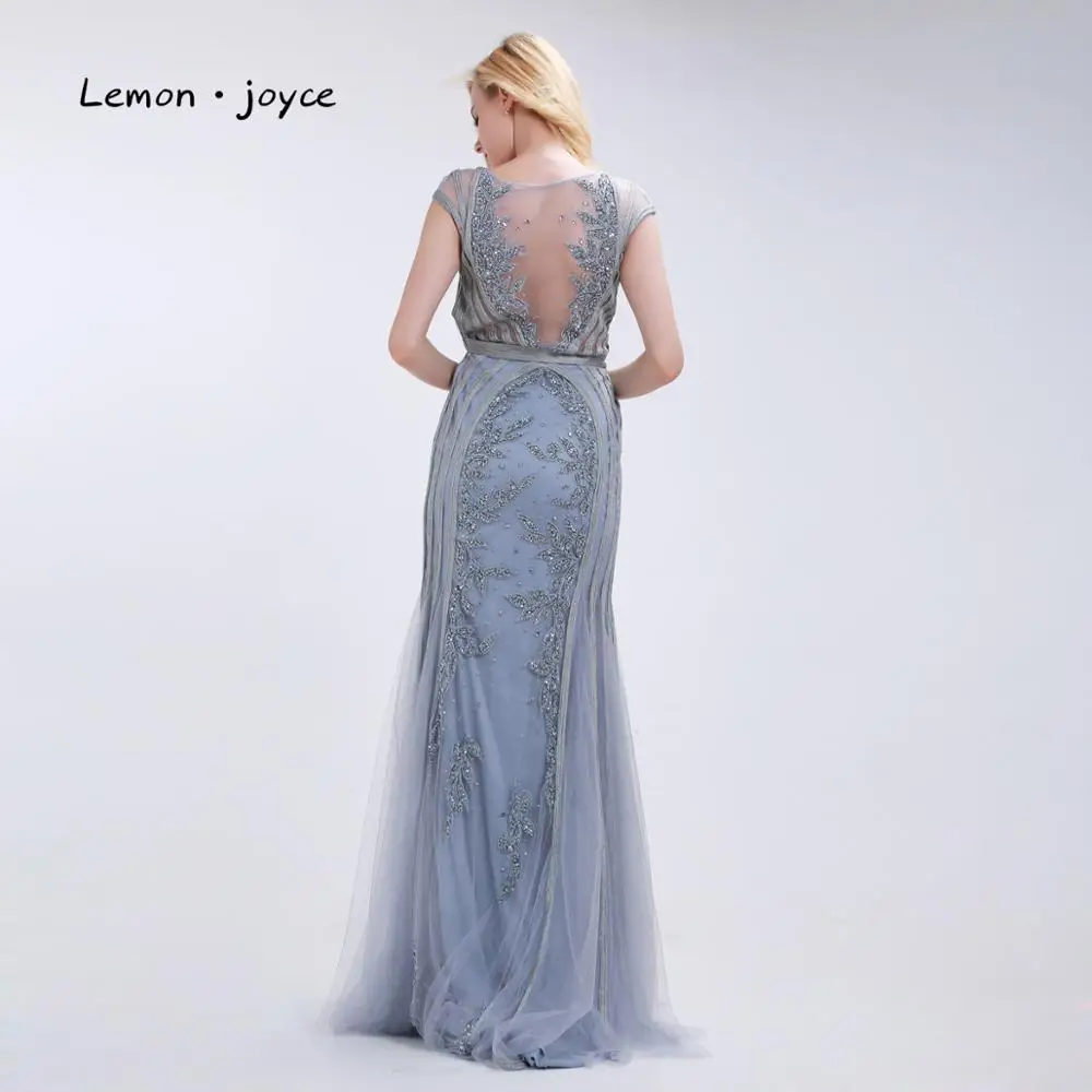 Lemon joyce Длинные вечерние платья 2020 с круглым вырезом прозрачные бисером Вечерние