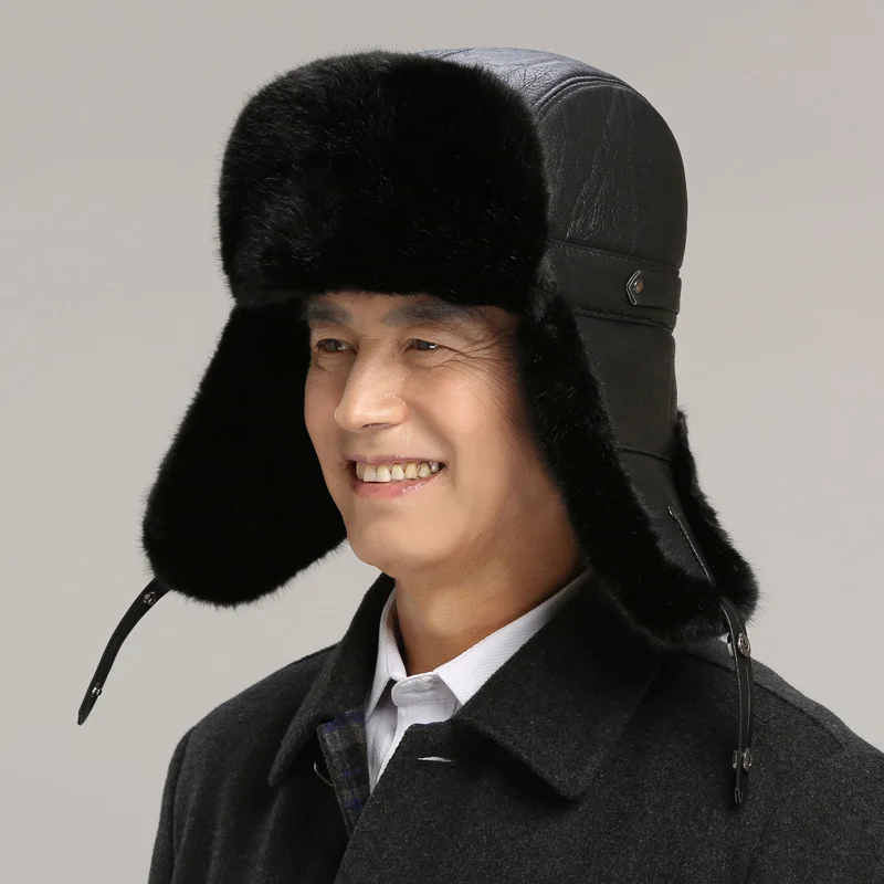 Шапка бомбер для пожилых мужчин мужская зимняя утепленная Кепка с защитой ушей