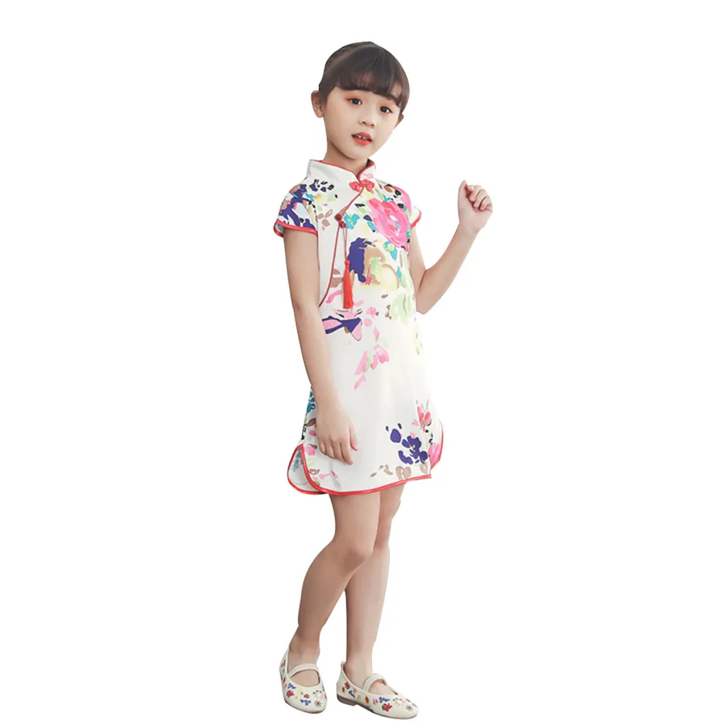 SAGACE Floral Print Dress Cheongsam Qipao Chinese Style Girl Summer Sleeveless | Детская одежда и обувь