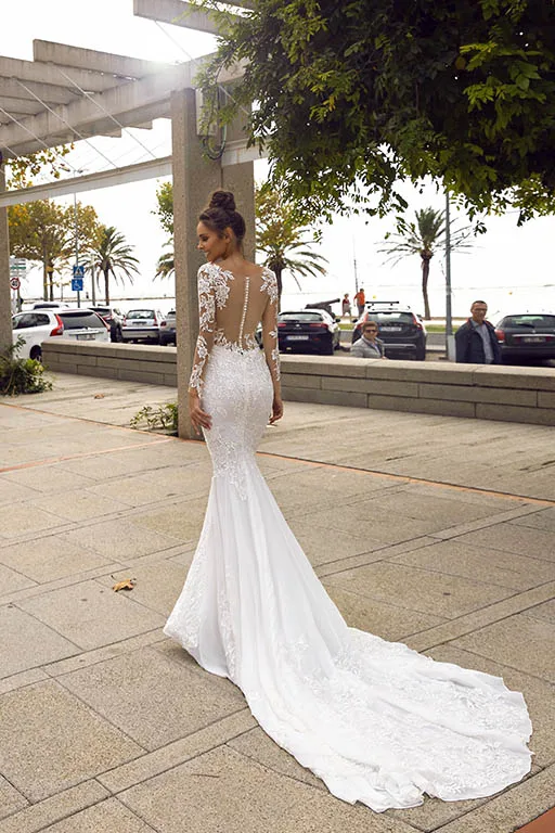 

Eslieb Mermaid Boho Wedding Dresses 2019 Sweetheart Appliques Lace Illusion Wedding Gowns Bride Dress vestido novia XY006