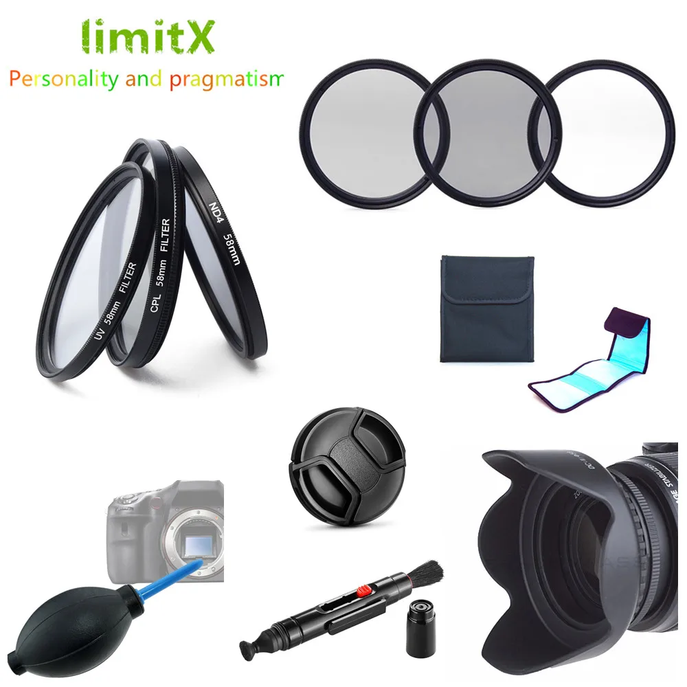 limitX Filter UV CPL ND4 & Case + Lens Hood Cap Lenspen for Canon EOS M M2 M3 with EF-M 18-55mm 55-200mm Lenses Camera |