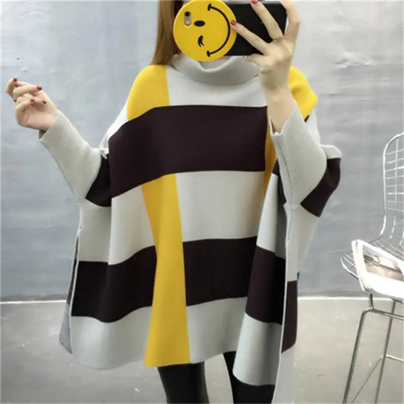 Новинка Осень-зима 2019 женский модный свободный свитер с высоким воротником -