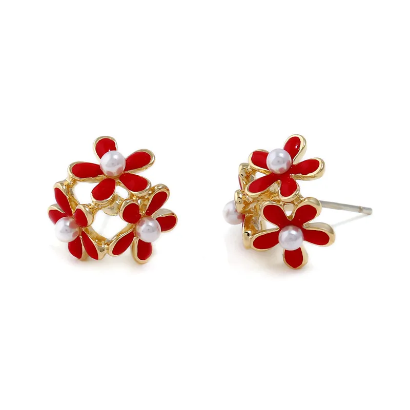 K's Gadgets Trendy Flower Enamel Earrings Minimalist Jewelry Imitation Pearls Gold Color Small | Украшения и аксессуары