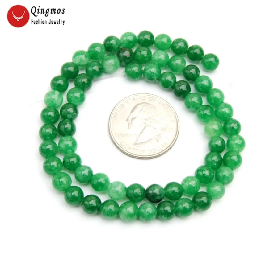 Круглые бусины Qingmos из драгоценного камня зеленого нефрита диаметром 6 мм