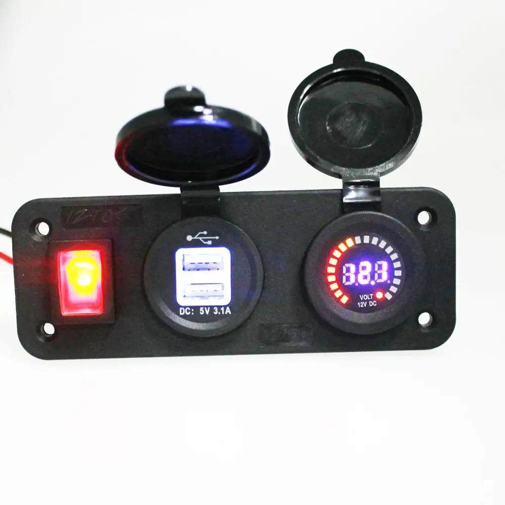 

DC 12V Led Voltmeter Adapter Dual USB 3.1A With Switch