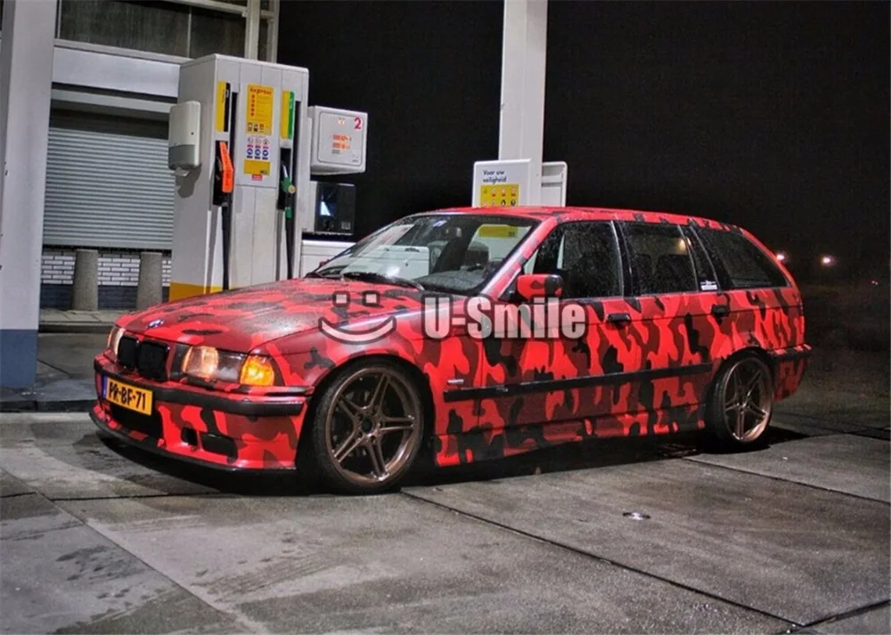 

Large Red Black Camouflage Vinyl Car Wrap Foil Snow Camo Air Free Boat Truck Vehicle Cover Wrapping