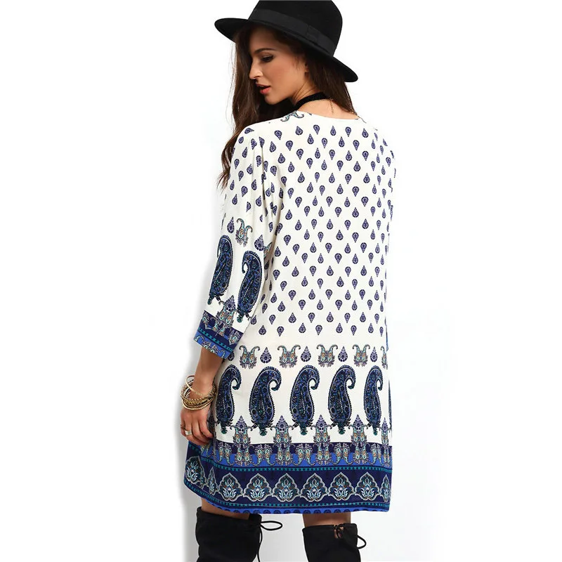 Новый модный принт платье Для женщин потерять Летние платья v образным вырезом