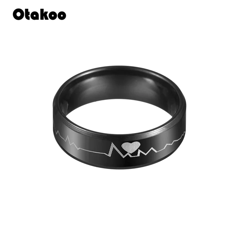 Сердечный ритм Otakoo электрокардиограмма из нержавеющей стали парные кольца
