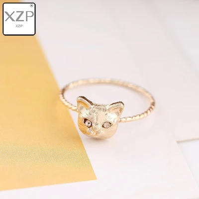 Gold XZP 1 шт. Новое милое популярное женское кольцо золотистого, черного, серебряного цветов с милым котом, стразы свободного размера, модное ювелирное изделие в подарок - Цвет основного камня: Gold