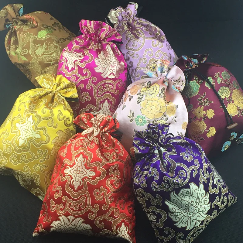

10pcs Luxury Jacquard Bra Underwear Bag Travel Storage High End Chinese Silk Brocade Pouch Drawstring Shoe Cover with Lined