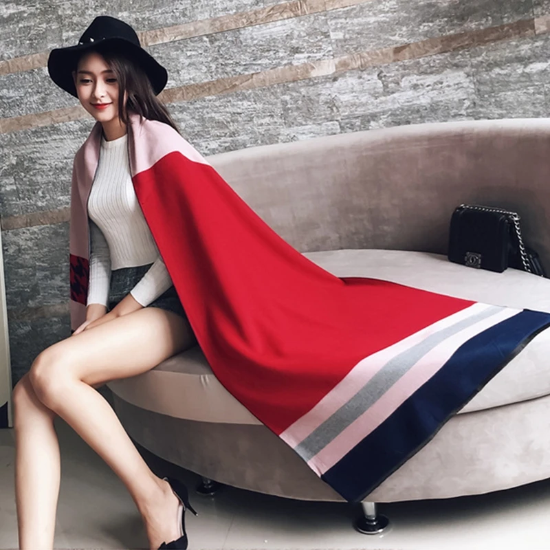 Yilia 340g Thicken Warm Winter Scarf Women 190*65 Long Scarves Imitation Cashmere Luxury Brand Shawls and Wraps Foulard | Аксессуары для