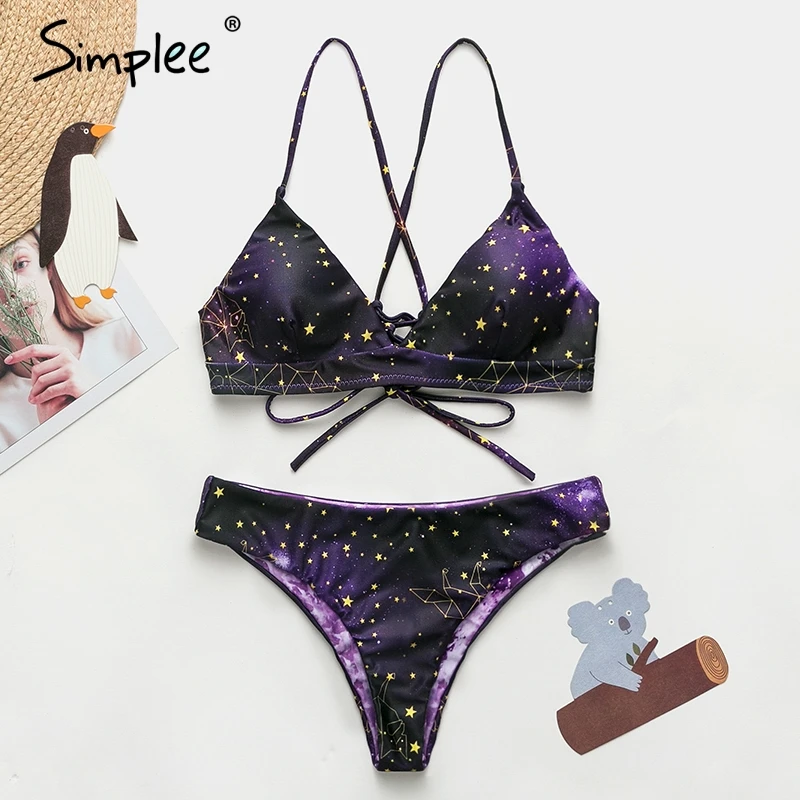 Simplee треугольник купальник бикини женщины принт звезды большой размер женский