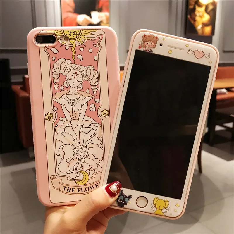 Чехол для iPhone 8 8plus + закаленная стеклянная пленка японский супер милый Captor SAKURA